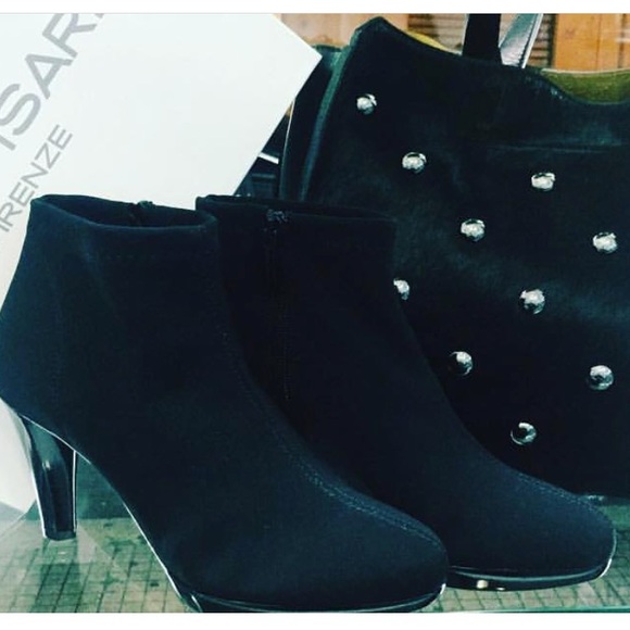 Black Stretch Fabric Stiletto Heel Ankle Booties - Picture 6 of 6